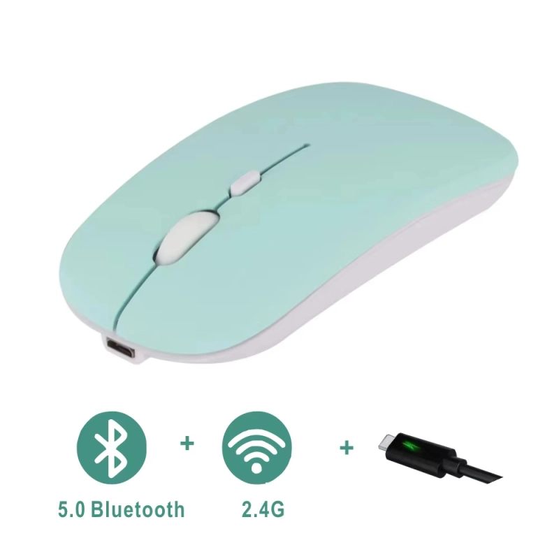 ใหม่เมาส์บลูทูธ + 2.4 USB ชาร์จได้ไร้สายสองโหมด5.0เงียบคอมพิวเตอร์เล่นเกมเมาส์ตามหลักการยศาสตร์สำหรับแล็ปท็อปพีซี
