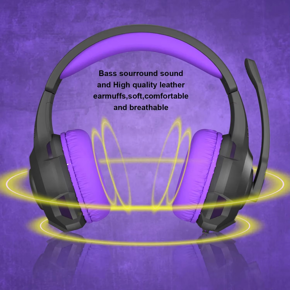 Headphone GAMING แบบมีสายพร้อมไมโครโฟนแยกเสียงรบกวนควบคุมระดับเสียงวิดีโอเกมเพลงดีเจสำหรับพีซี PS4กล่อง PS5 AH68 xivia