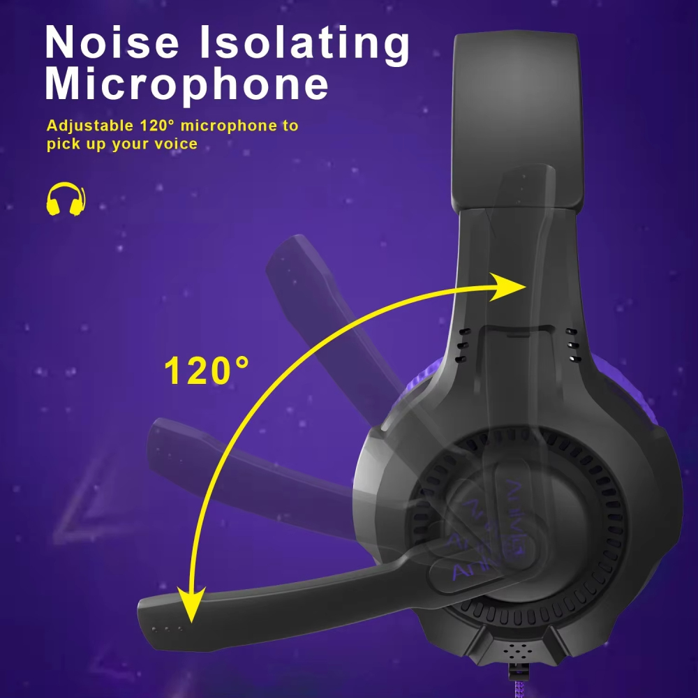 Headphone GAMING แบบมีสายพร้อมไมโครโฟนแยกเสียงรบกวนควบคุมระดับเสียงวิดีโอเกมเพลงดีเจสำหรับพีซี PS4กล่อง PS5 AH68 xivia