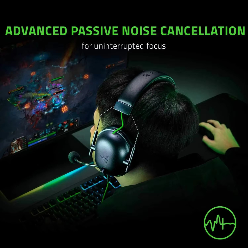 Razer blackshark V2 X ชุดหูฟัง eSports แบบมีสายการตัดเสียงรบกวนแบบพาสซีฟขั้นสูงเสียงเซอร์ราวด์7.1ไมค์คาร์ดิออยด์ hyperclear