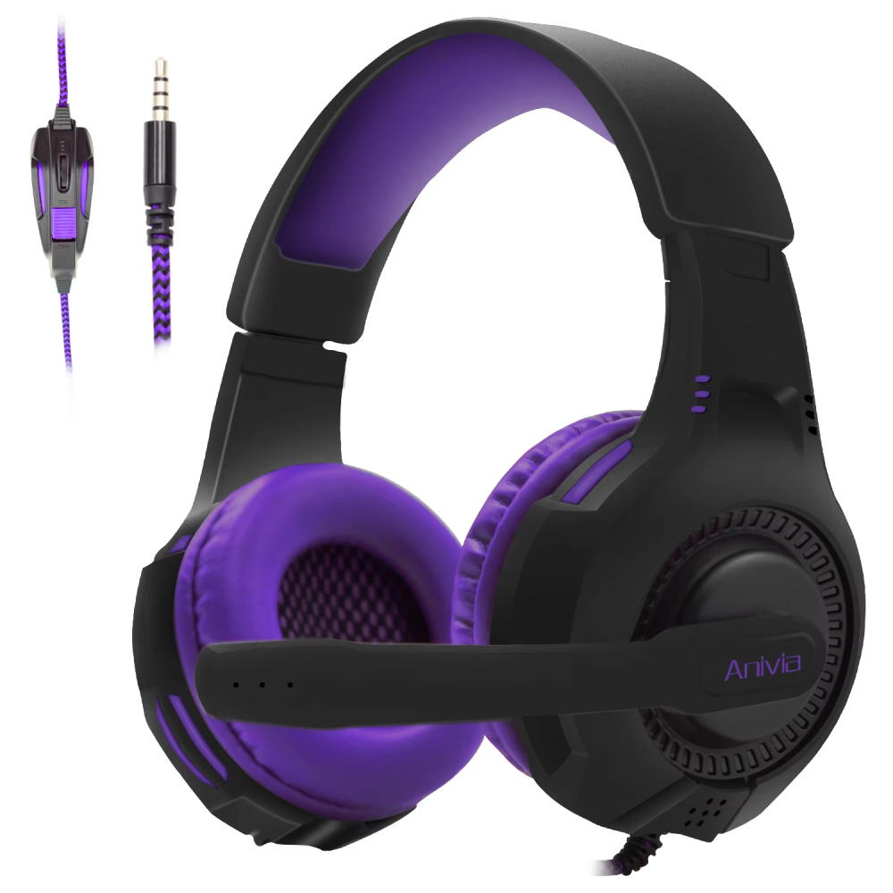Headphone GAMING แบบมีสายพร้อมไมโครโฟนแยกเสียงรบกวนควบคุมระดับเสียงวิดีโอเกมเพลงดีเจสำหรับพีซี PS4กล่อง PS5 AH68 xivia