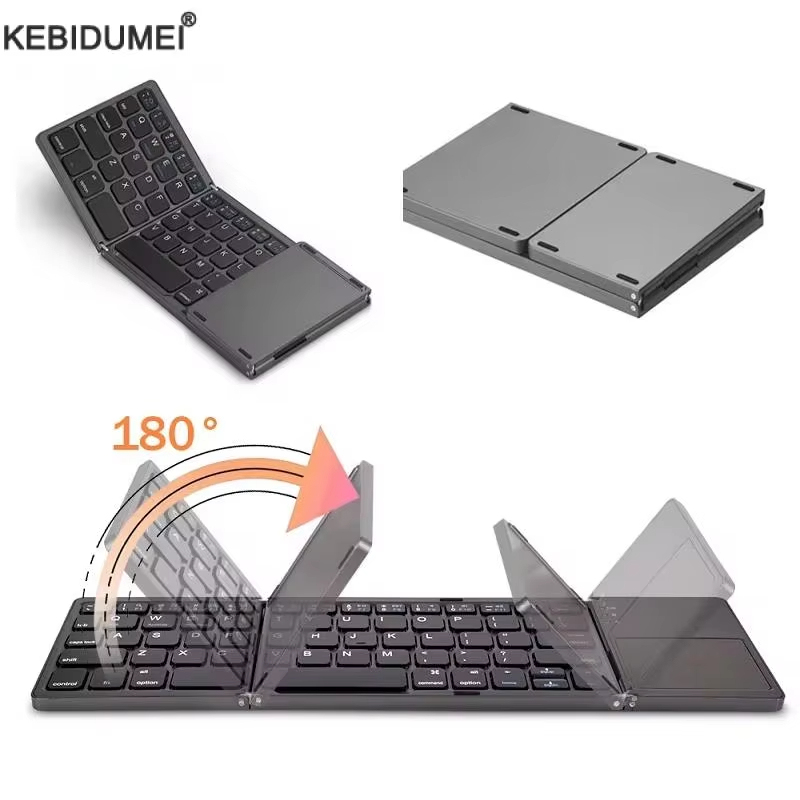 คีย์บอร์ดบลูทูธแบบพับได้พร้อมทัชแพดสําหรับ IOS Android Windows Office Mini คีย์บอร์ดไร้สายเก็บสามระบบ Universal