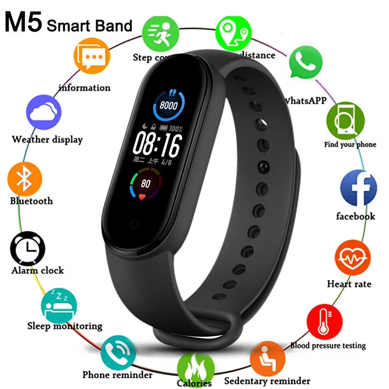 M5สมาร์ทกันน้ำกีฬานาฬิกาสมาร์ทนาฬิกาผู้ชายผู้หญิงความดันโลหิต Heart Rate Monitor สร้อยข้อมือฟิตเนสสำหรับ Android IOS