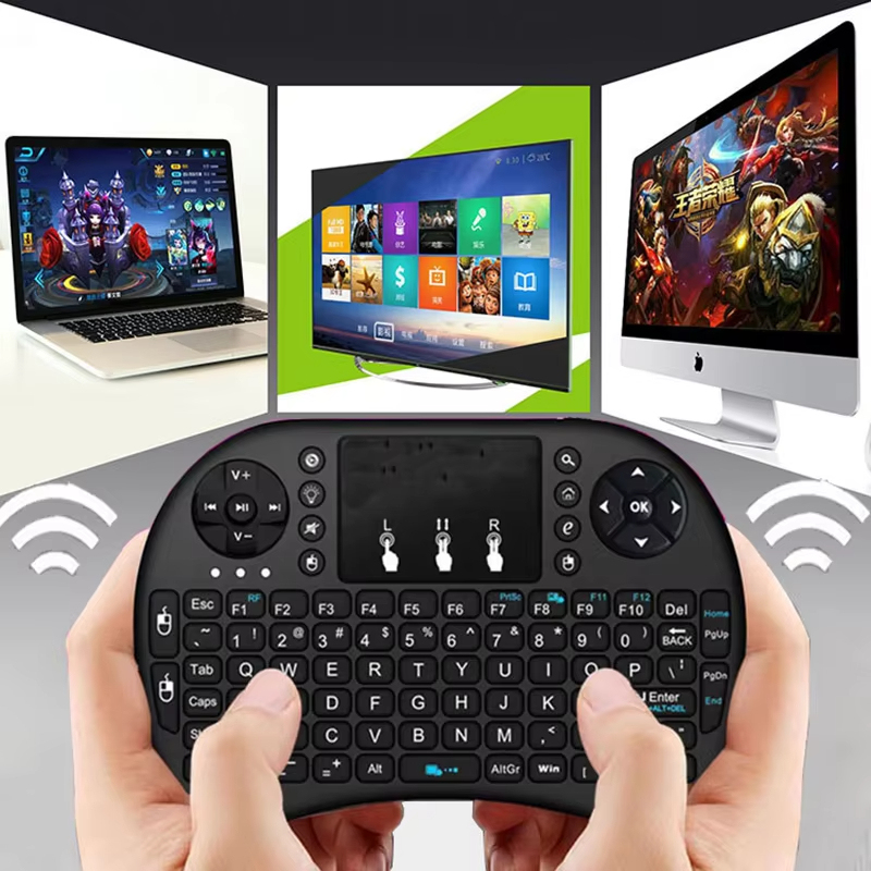 สีสันสดใส Backlight ภาษาอังกฤษรัสเซีย2.4G เมาส์ทัชแพดสำหรับ Android TV Box PC I8ไร้สายขนาดเล็กคีย์บอร์ด