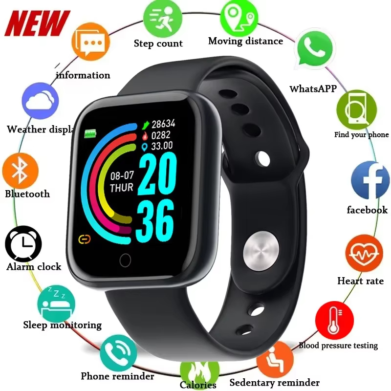 Y68 กีฬาSmartwatchผู้หญิงสร้อยข้อมือผู้ชายนาฬิกาสมาร์ทเชื่อมต่อเพลงควบคุมฟิตเนสStep Sleep Monitorนาฬิกาปลุกใหม่