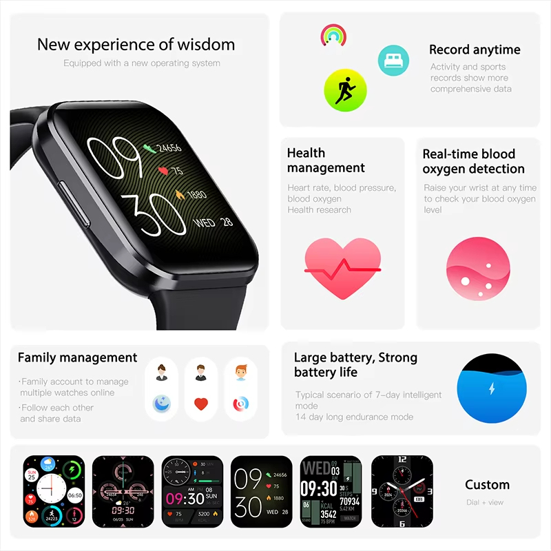 2024 สมาร์ทนาฬิกาผู้ชายฟิตเนสMonitorกันน้ํากีฬาSmartbandนาฬิกาข้อมือSmartwatchสําหรับผู้หญิงXiaomi Huawei PK Amazfit GTR 4