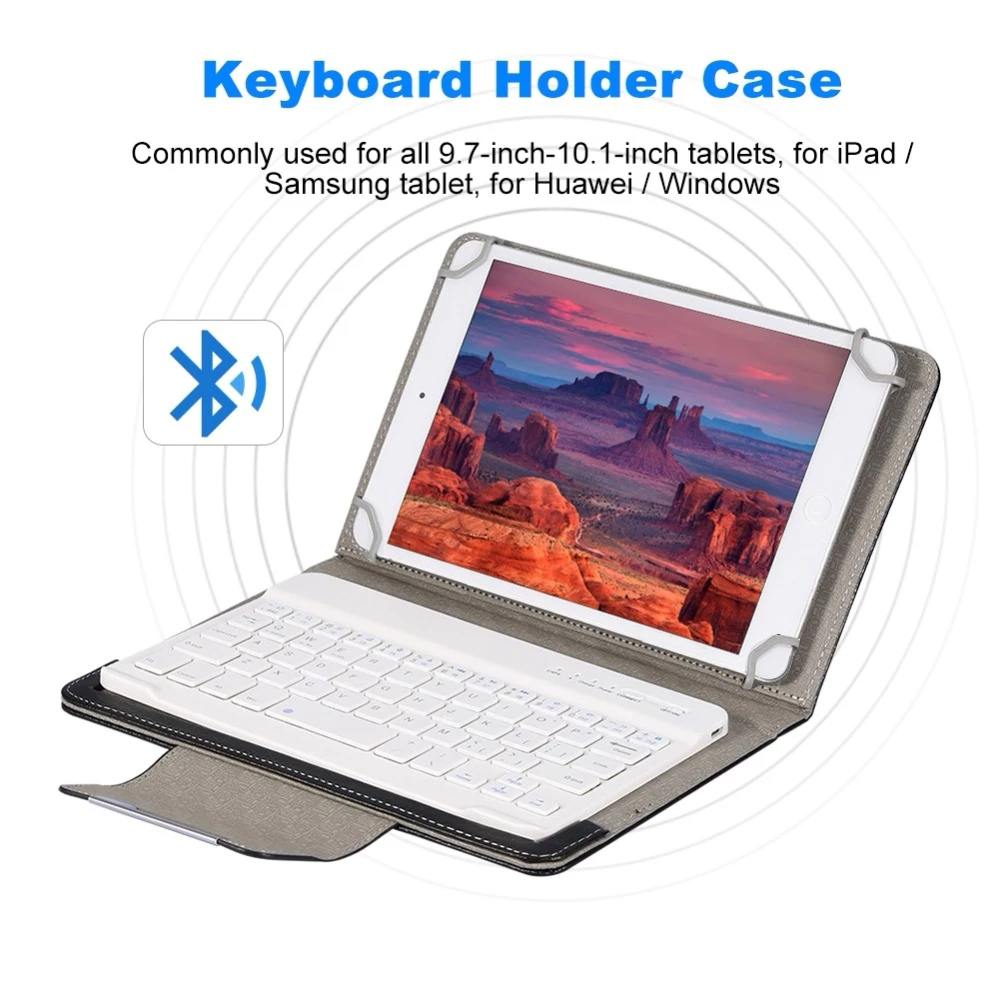 แป้นพิมพ์บลูทูธไร้สายแบบสากลพร้อมเคสหนังตั้งได้สำหรับ iPad 7 8นิ้ว9 10นิ้วสำหรับ iOS Android Windows