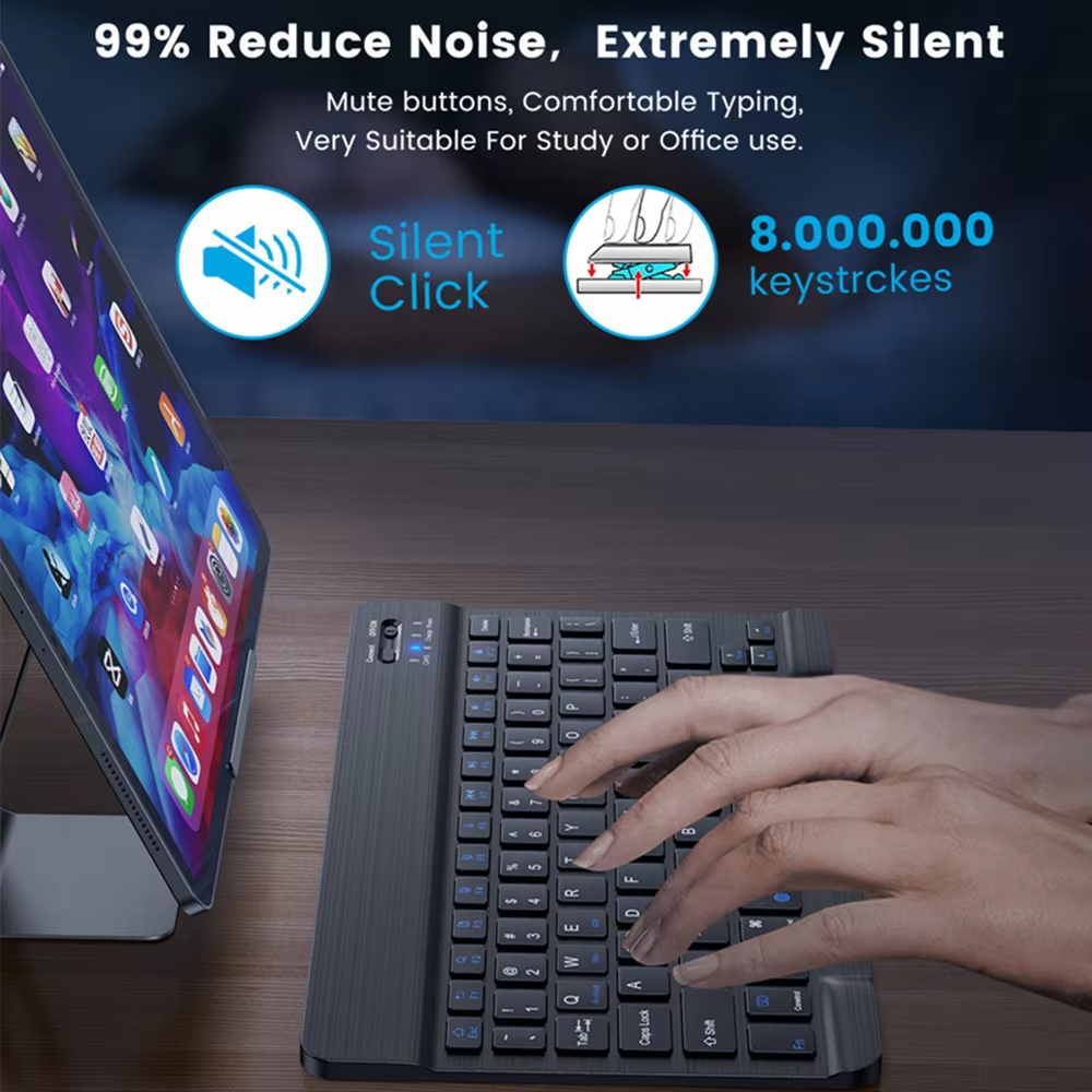 แป้นพิมพ์ไร้สายบลูทูธสำหรับ iOS Android Windows แท็บเล็ตสำหรับ iPad Air Mini Pro ภาษาสเปนโปรตุเกสแป้นพิมพ์ภาษารัสเซีย