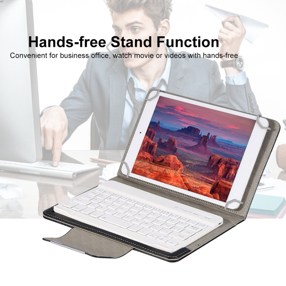แป้นพิมพ์บลูทูธไร้สายแบบสากลพร้อมเคสหนังตั้งได้สำหรับ iPad 7 8นิ้ว9 10นิ้วสำหรับ iOS Android Windows