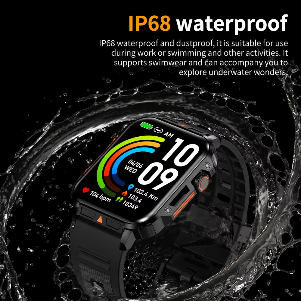 นาฬิกาอัจฉริยะสมาร์ทวอชสำหรับผู้ชายทหาร, IP68บลูทูธกันน้ำสำหรับผู้หญิงแอนดรอยด์2024