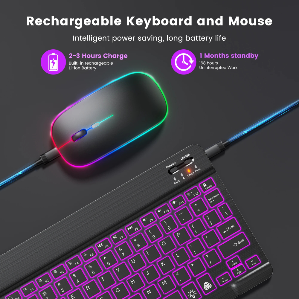 มินิบลูทูธคีย์บอร์ด RGB คีย์บอร์ดไร้สาย 10 นิ้วคีย์บอร์ดเรืองแสงคีย์บอร์ดทัชแพดสําหรับ IOS Android Windows iPad