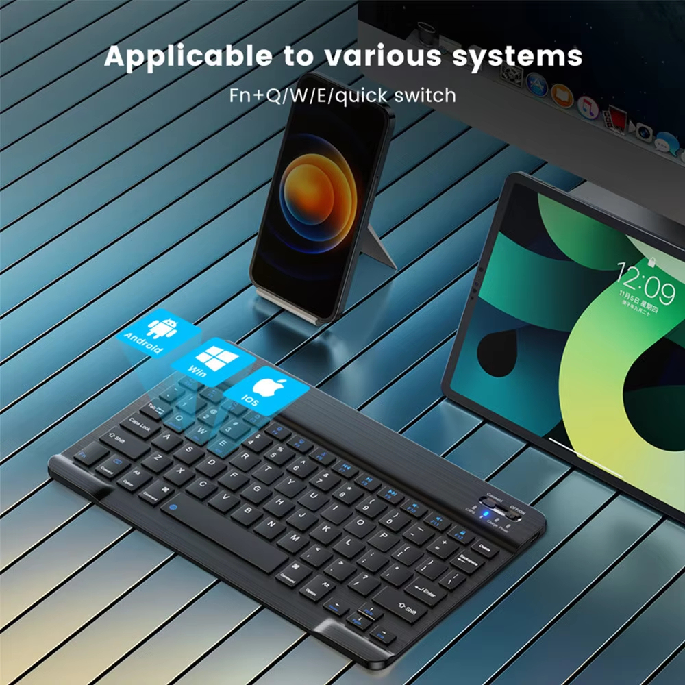 แป้นพิมพ์ไร้สายบลูทูธสำหรับ iOS Android Windows แท็บเล็ตสำหรับ iPad Air Mini Pro ภาษาสเปนโปรตุเกสแป้นพิมพ์ภาษารัสเซีย