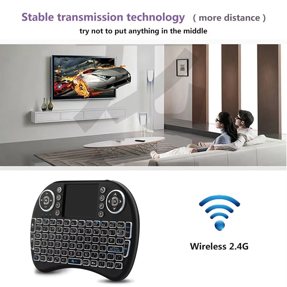 สีสันสดใส Backlight ภาษาอังกฤษรัสเซีย2.4G เมาส์ทัชแพดสำหรับ Android TV Box PC I8ไร้สายขนาดเล็กคีย์บอร์ด