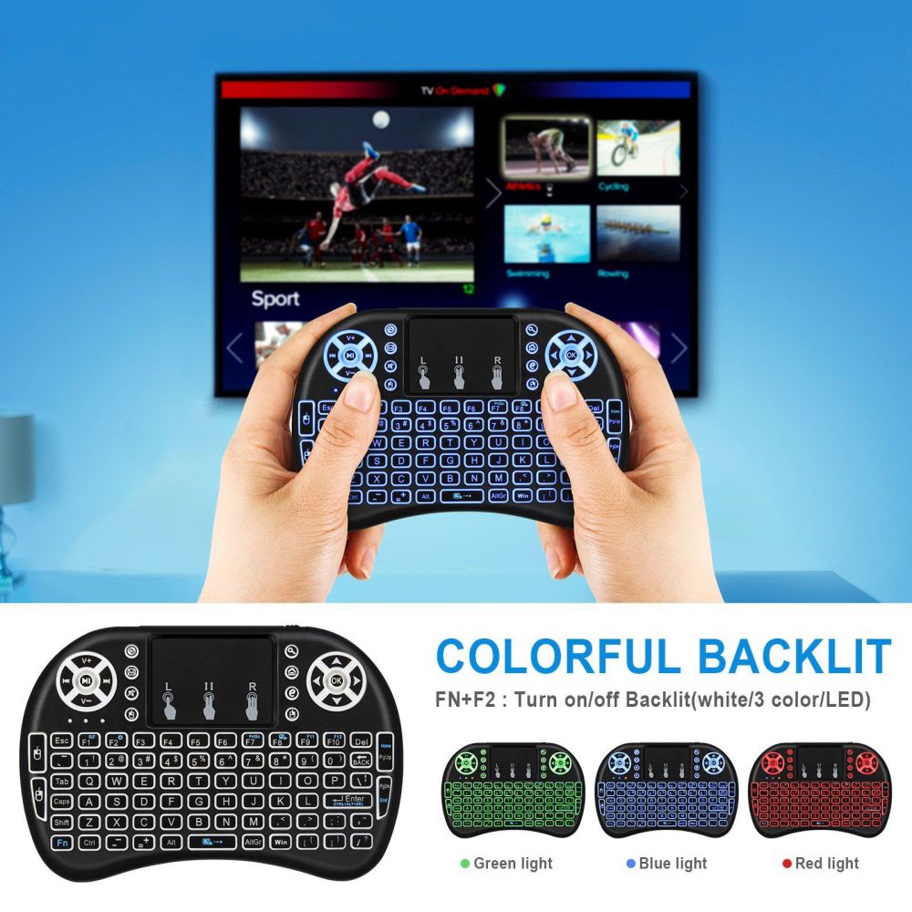 คีย์บอร์ดไร้สายขนาดเล็ก backlit แป้นพิมพ์ภาษาสเปนฝรั่งเศส Azerty รัสเซียโปรตุเกสเมาส์ภาษาบราซิลพร้อมทัชแพดและกล่องทีวีพีซี RGB