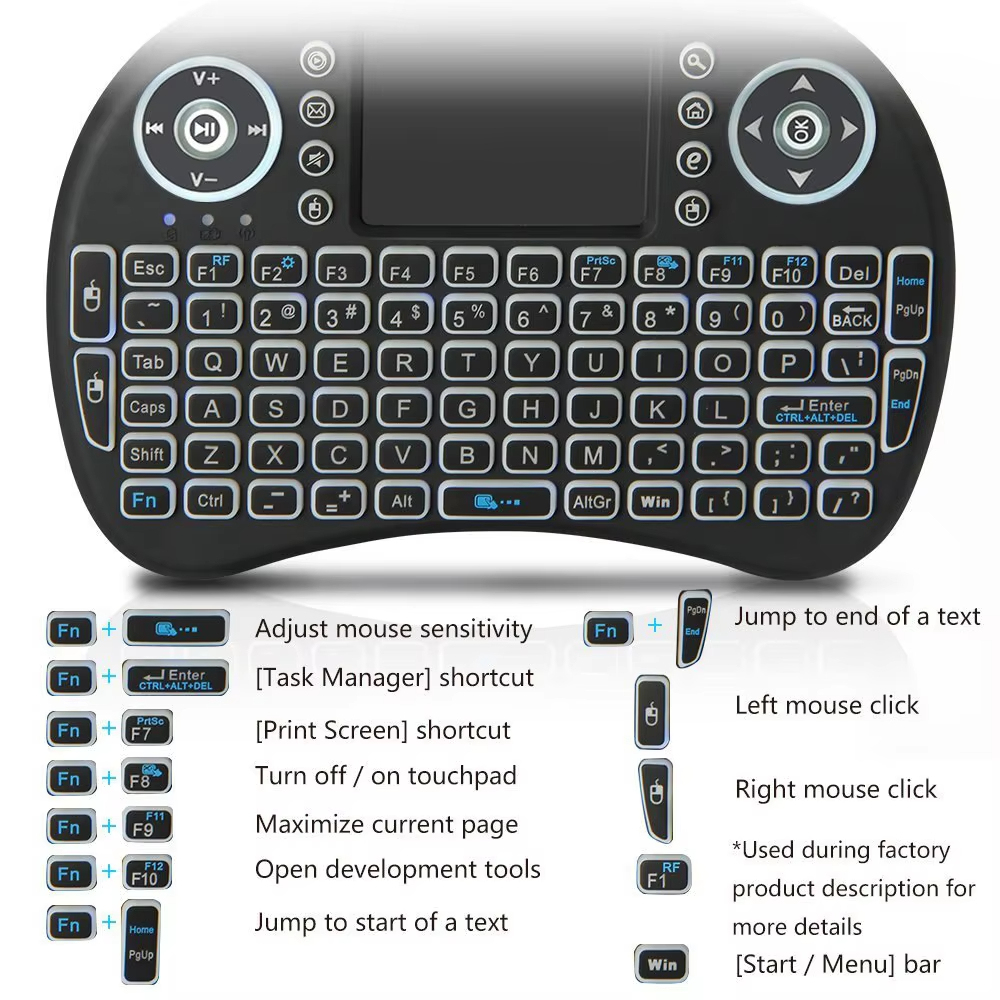 สีสันสดใส Backlight ภาษาอังกฤษรัสเซีย2.4G เมาส์ทัชแพดสำหรับ Android TV Box PC I8ไร้สายขนาดเล็กคีย์บอร์ด