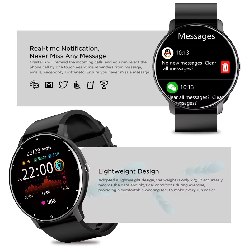 ZL02D สมาร์ทวอชสำหรับผู้ชาย Full Touch Screen สายรัดข้อมือฟิตเนส IP68กันน้ำ Bluetooth Smartwatch สำหรับสมาร์ทโฟนสำหรับผู้ชายผู้ชาย2023