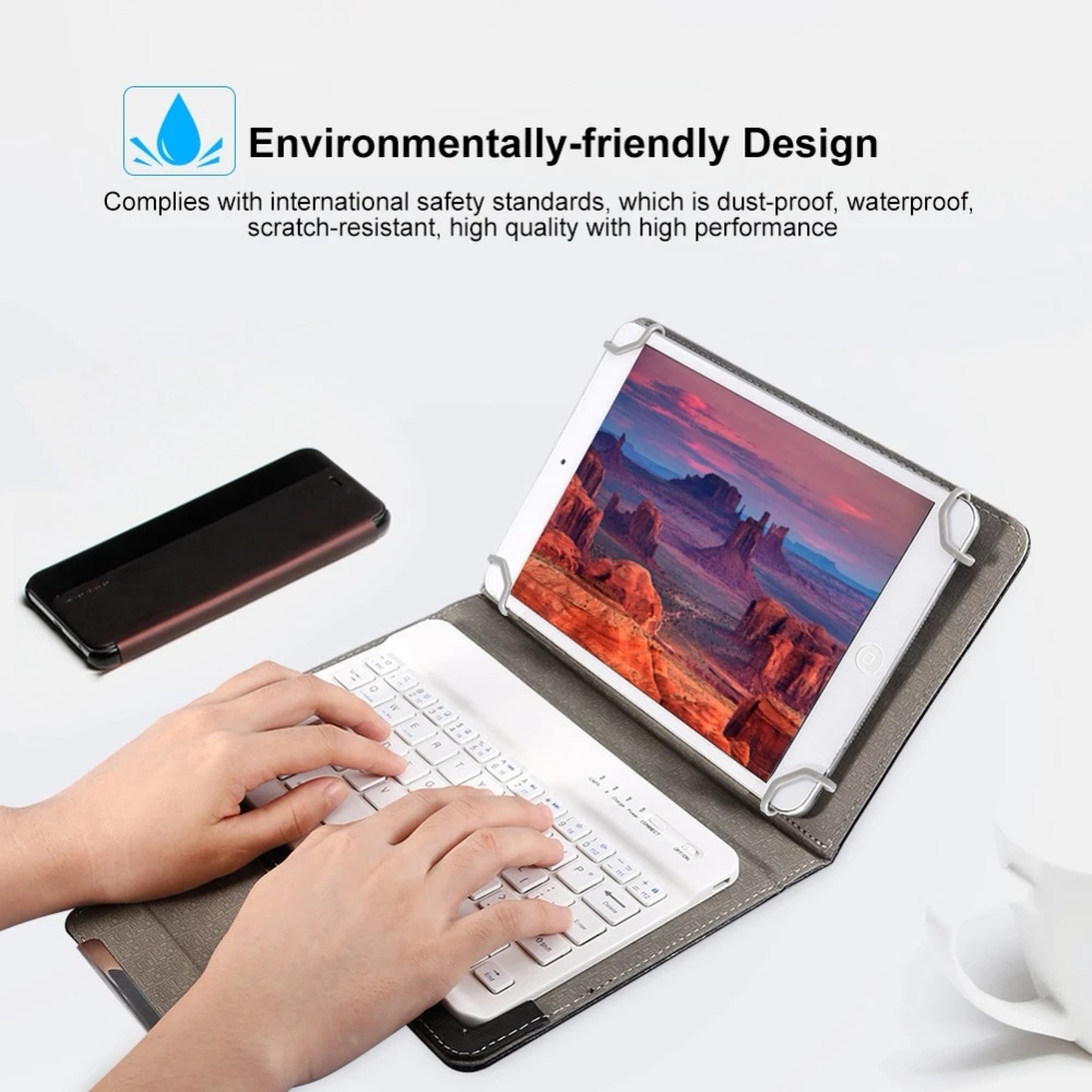 แป้นพิมพ์บลูทูธไร้สายแบบสากลพร้อมเคสหนังตั้งได้สำหรับ iPad 7 8นิ้ว9 10นิ้วสำหรับ iOS Android Windows