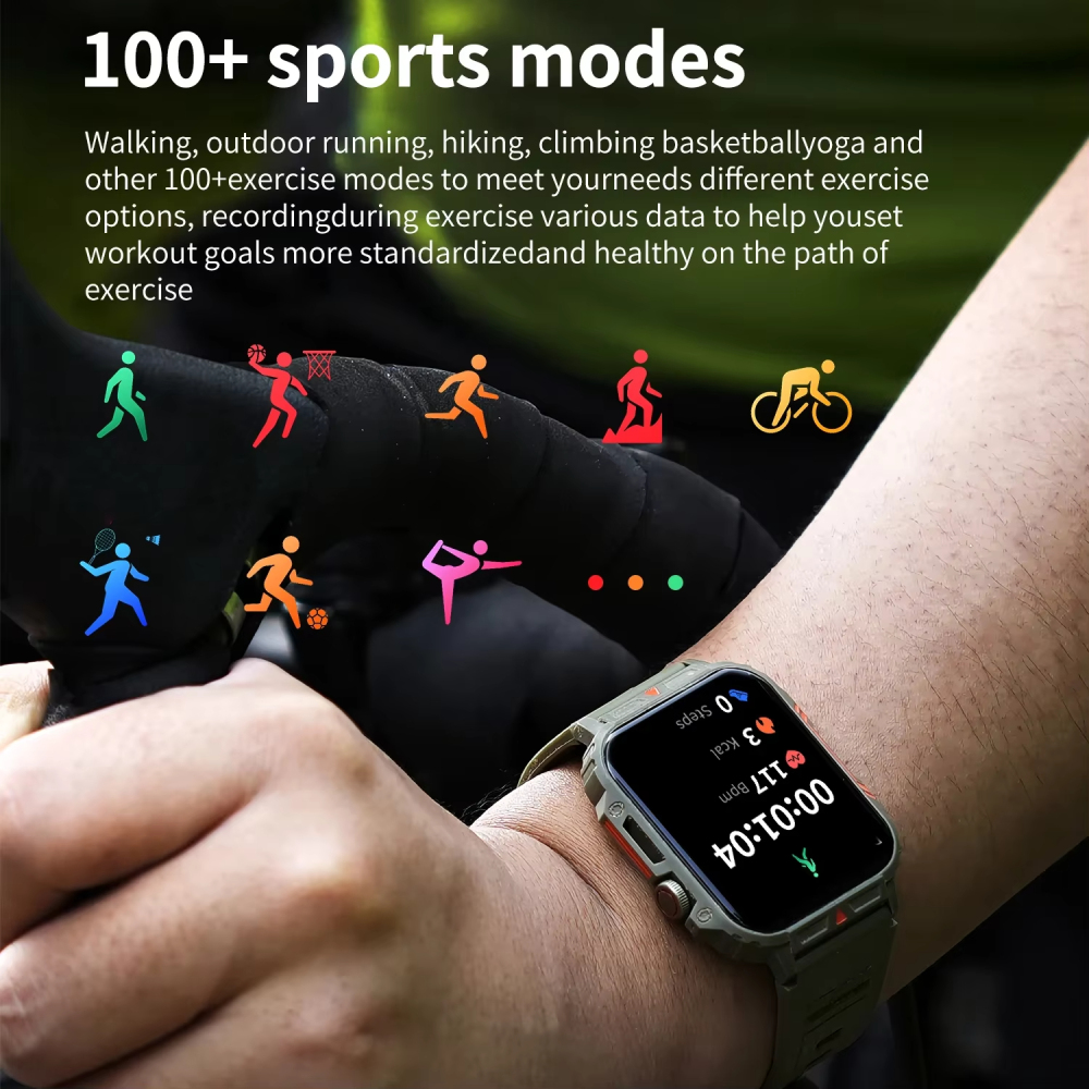 นาฬิกาอัจฉริยะสมาร์ทวอชสำหรับผู้ชายทหาร, IP68บลูทูธกันน้ำสำหรับผู้หญิงแอนดรอยด์2024