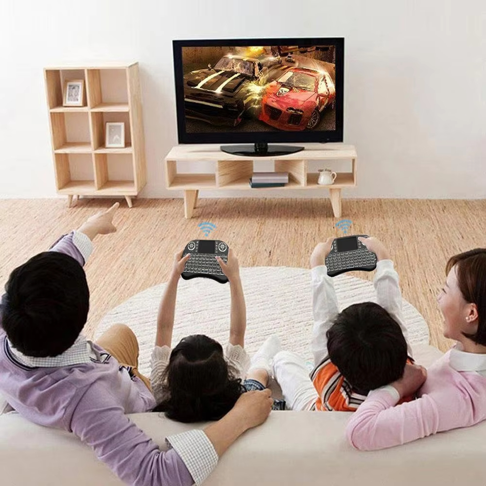 สีสันสดใส Backlight ภาษาอังกฤษรัสเซีย2.4G เมาส์ทัชแพดสำหรับ Android TV Box PC I8ไร้สายขนาดเล็กคีย์บอร์ด