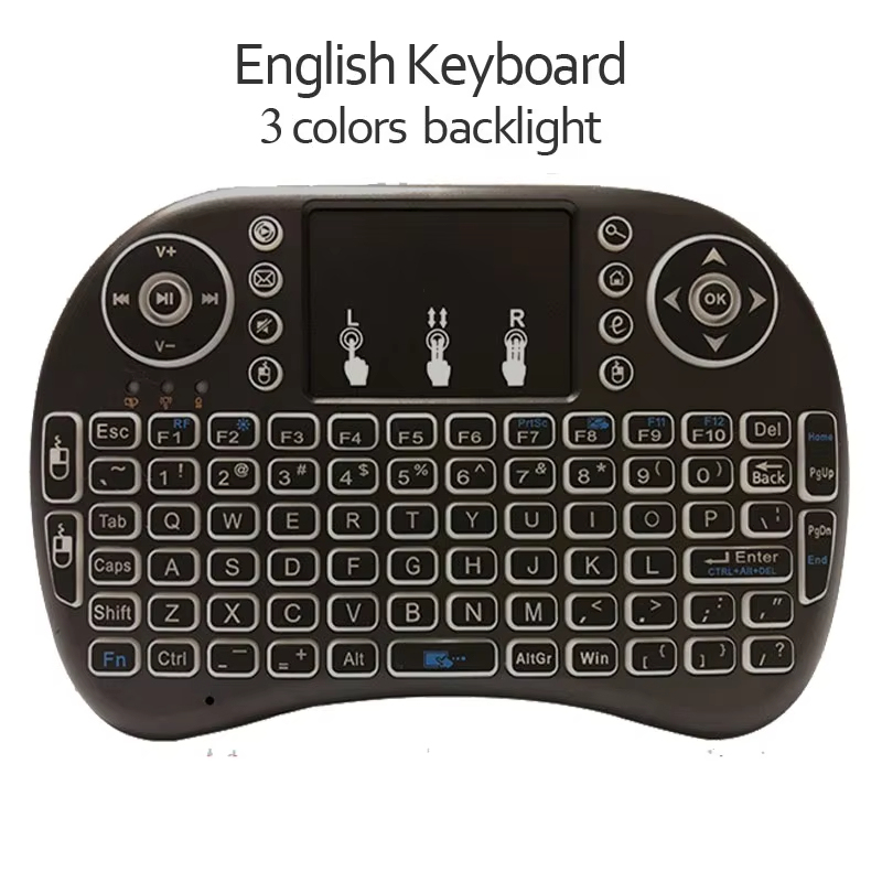 สีสันสดใส Backlight ภาษาอังกฤษรัสเซีย2.4G เมาส์ทัชแพดสำหรับ Android TV Box PC I8ไร้สายขนาดเล็กคีย์บอร์ด