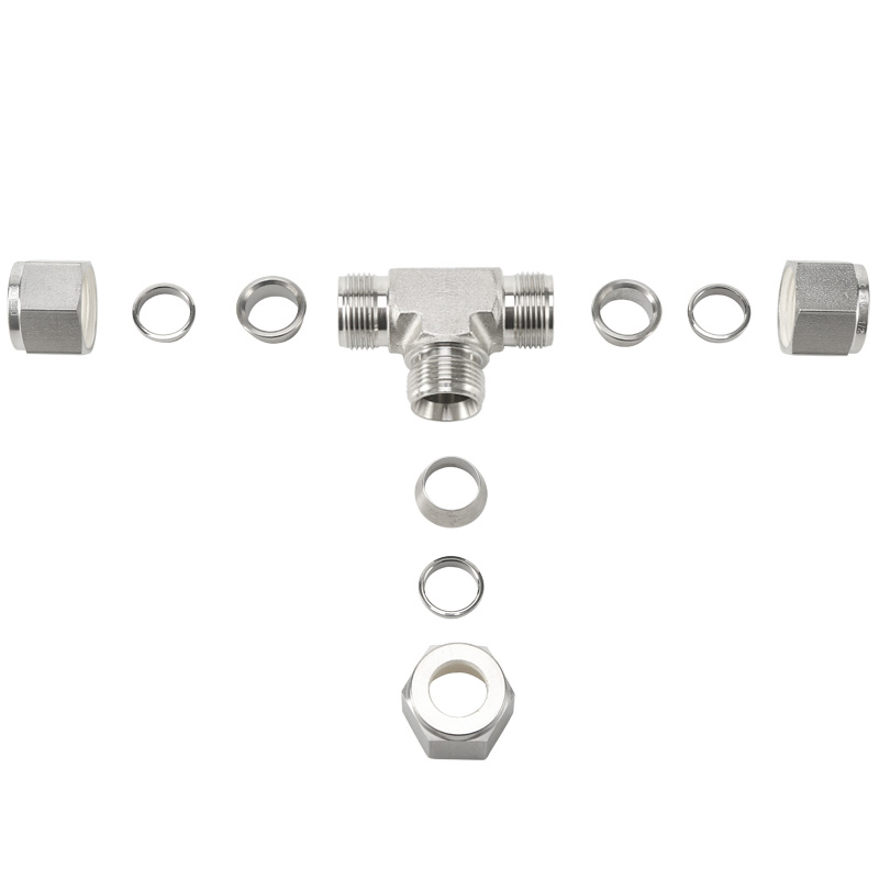 SS316 Double Ferrule Tube Fitting Union Tee