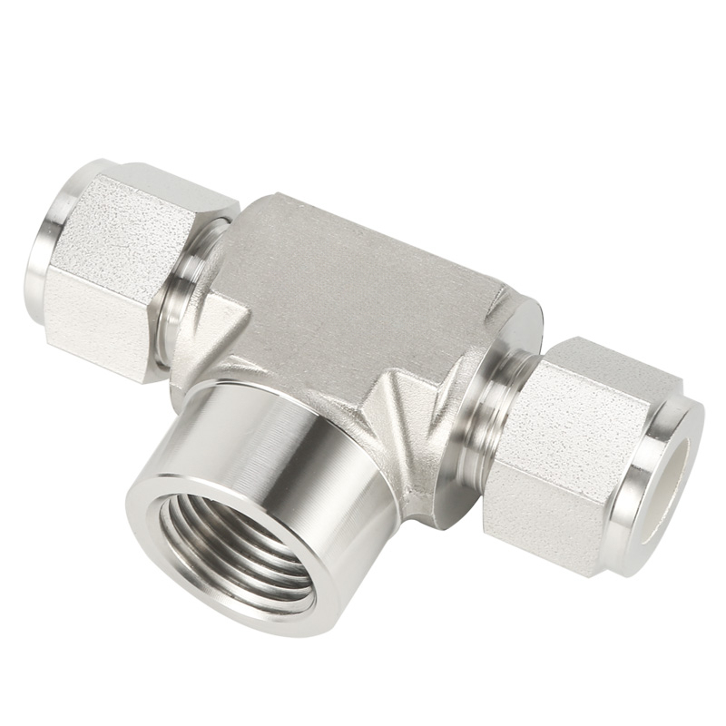 SS316 Double Ferrule Tube Fitting Female Branch Tee