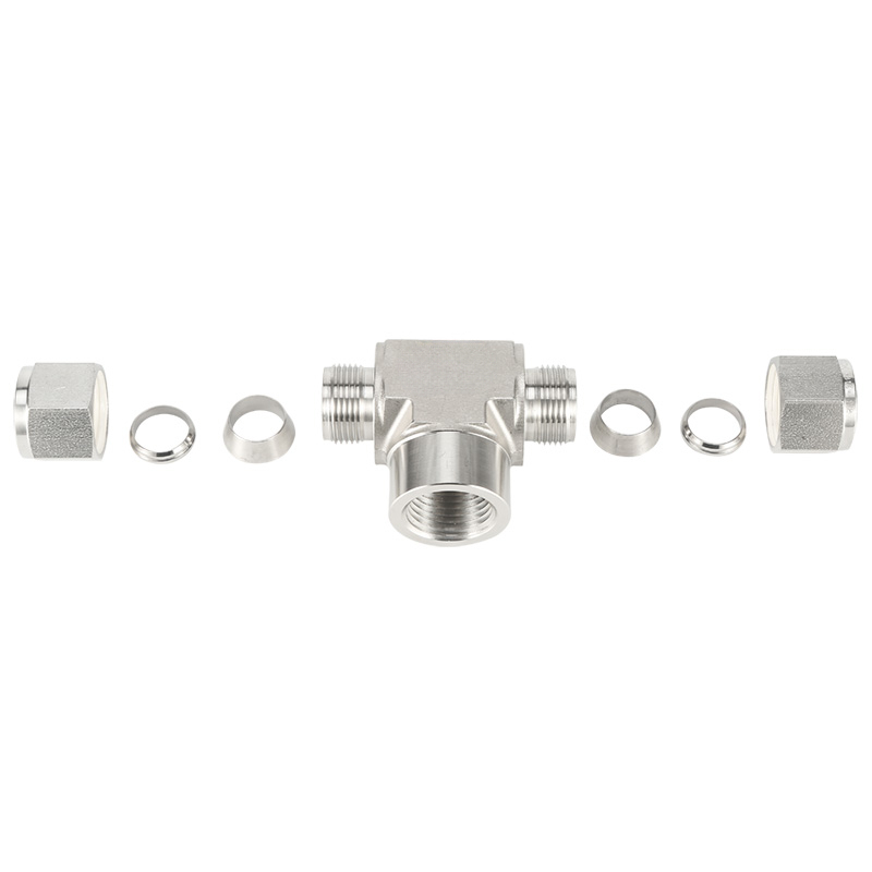 SS316 Double Ferrule Tube Fitting Female Branch Tee