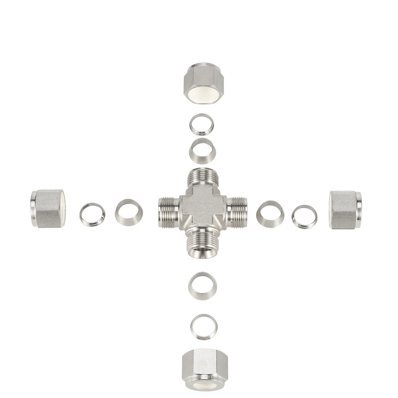 SS316 Double Ferrule Tube Fitting Union Cross