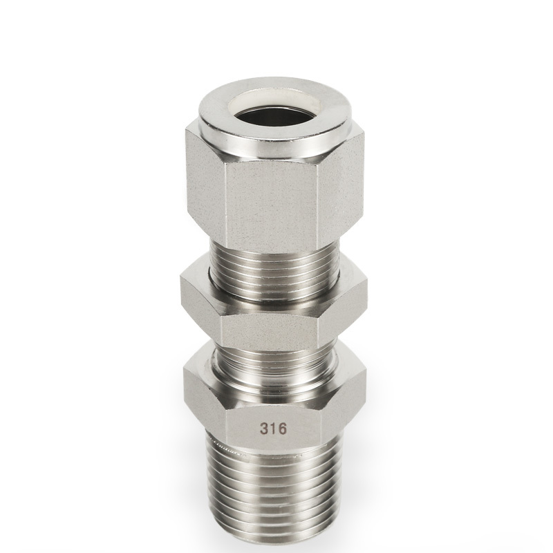 SS316 Double Ferrule Tube Fitting Bulkhead Male Connector