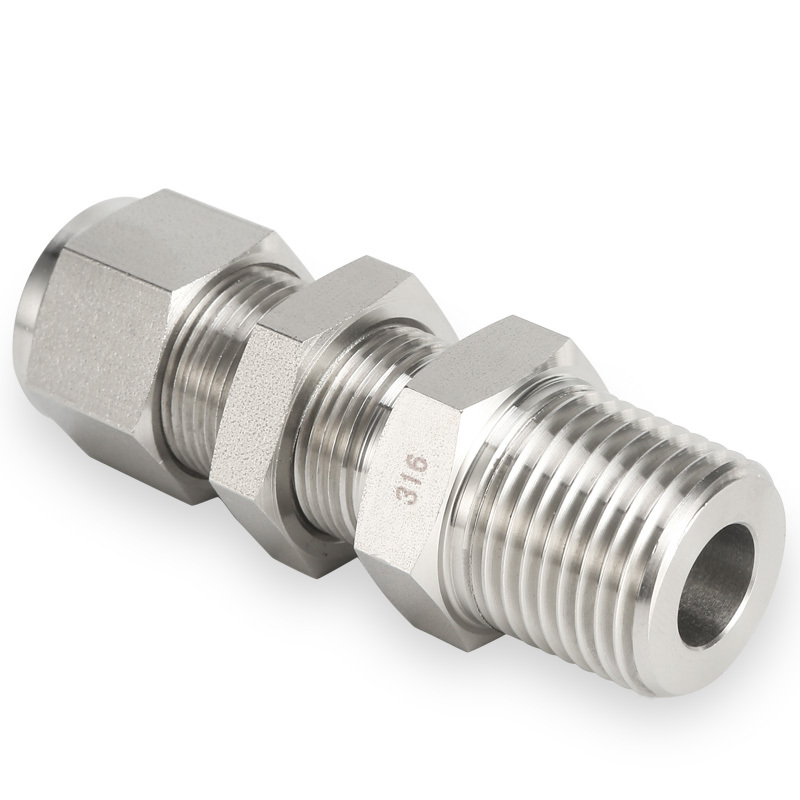 SS316 Double Ferrule Tube Fitting Bulkhead Male Connector