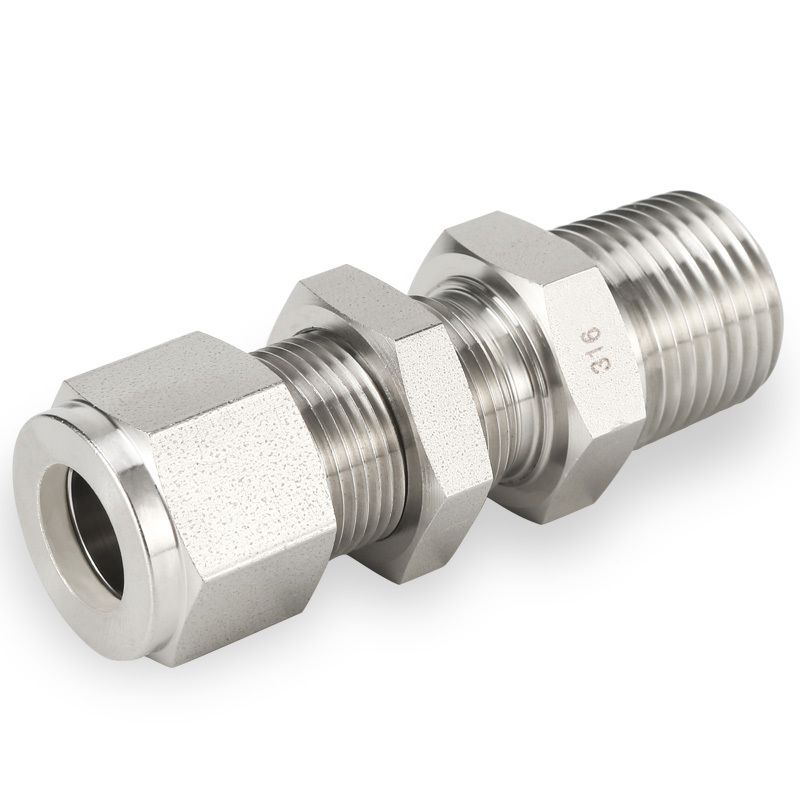 SS316 Double Ferrule Tube Fitting Bulkhead Male Connector