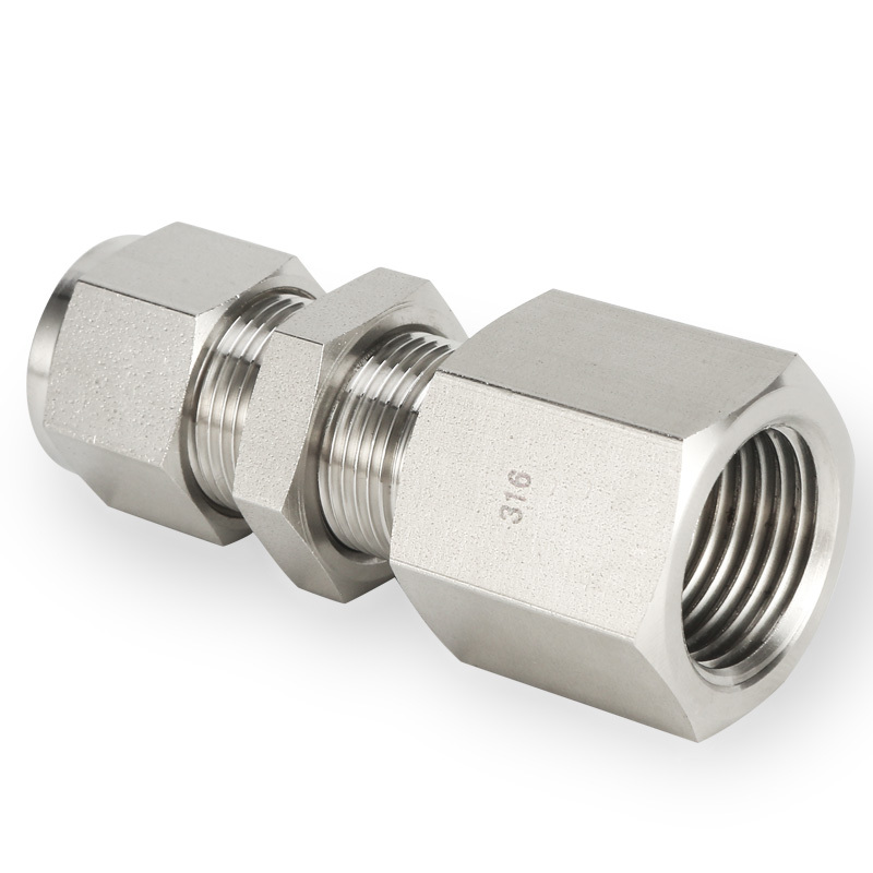 SS316 Double Ferrule Tube Fitting Bulkhead Female Connector
