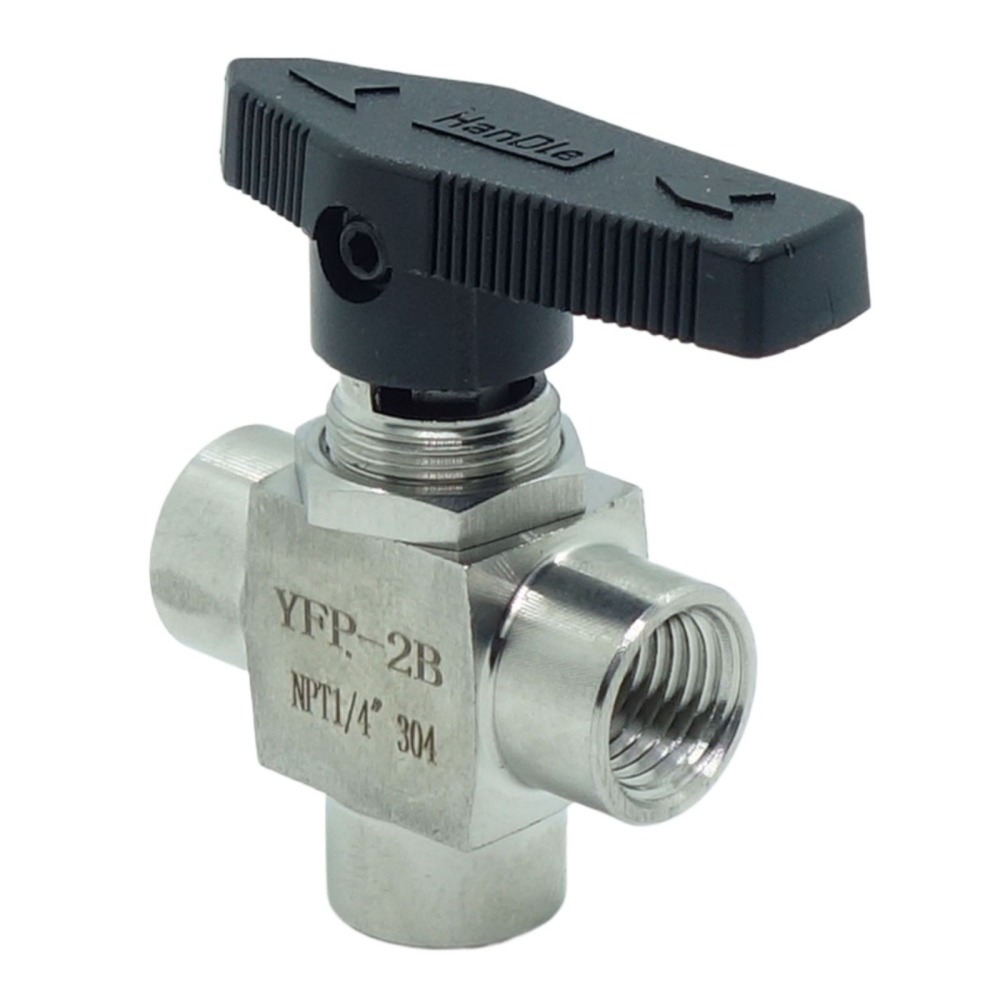 Stainless 304 1/4" NPT Female L Port 3 Way Ball Valve