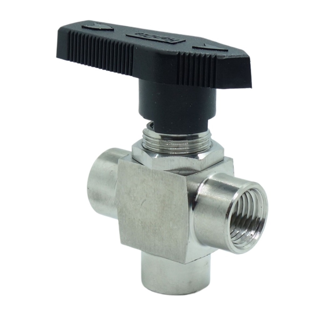 Stainless 304 1/4" NPT Female L Port 3 Way Ball Valve