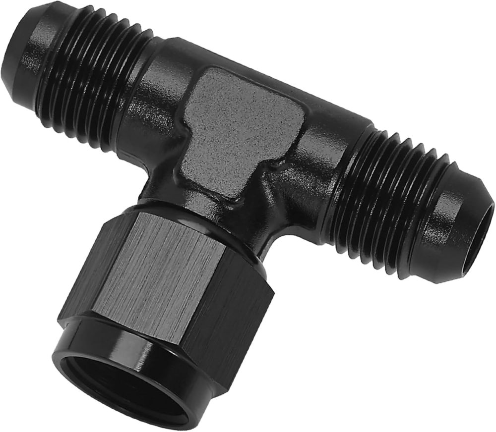 AN Male Tee Fitting Adaptor with AN Female Swivel on Side Black