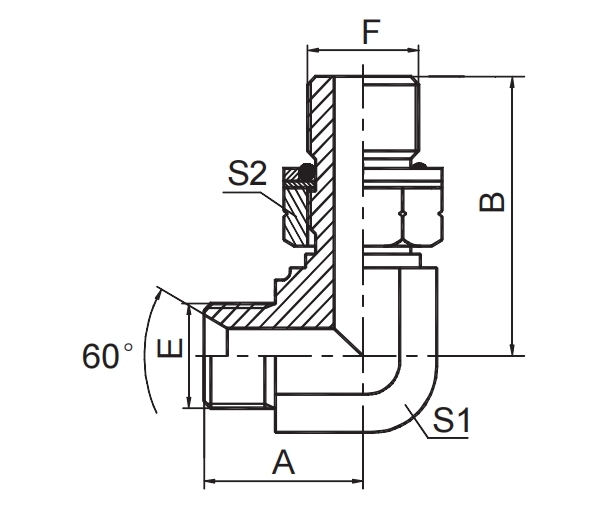 90° Elbow BSP Male 60° Seat / BSP Male O-RING