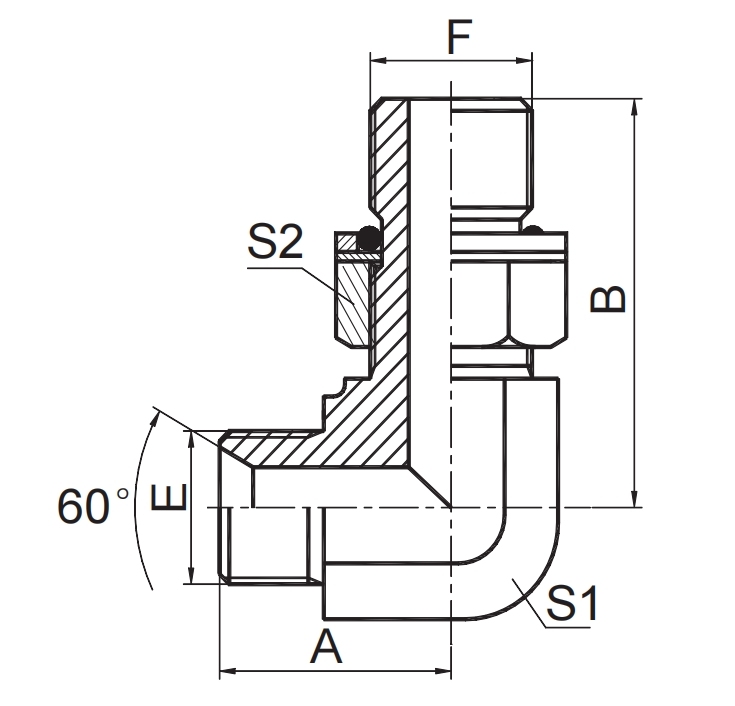 90° ELBOW BSP MALE 60° SEAT /  METRIC MALE L-SERIES ISO 6149-3