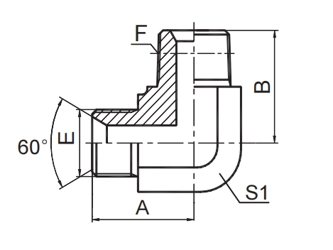 90° ELBOW BSP MALE  60° SEAT / BSPT MALE