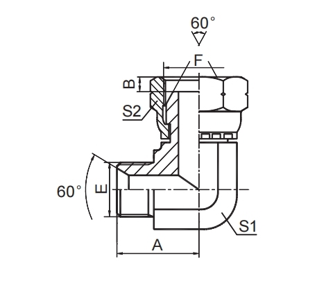 90° ELBOW BSP MALE  60° SEAT / BSP FEMALE 60° CONE