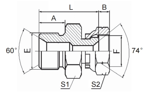 BSP MALE DOUBLE USE FOR 60° CONE SEAT  OR BONDED SEAL / JIC FEMALE 74° SEAT
