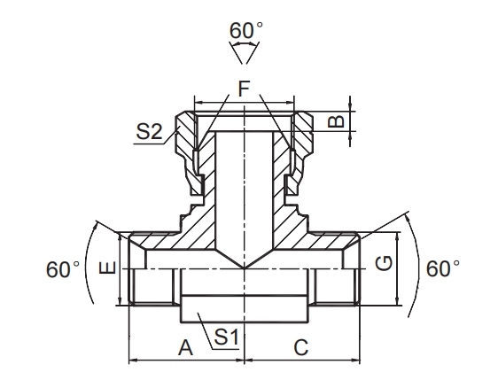 BSP MALE 60° SEAT / BSP FEMALE 60°  CONE BRANCH TEE