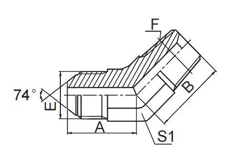 45° ELBOW JIC MALE 74° CONE / BSPT MALE