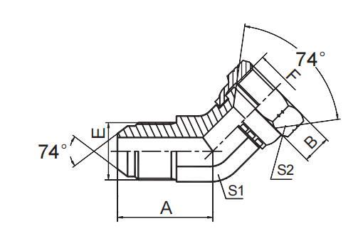 45° ELBOW JIC MALE 74° CONE / JIC FEMALE 74° SEAT