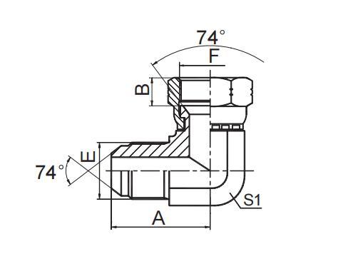 90° ELBOW JIC MALE 74° CONE / JIC FEMALE 74° SEAT