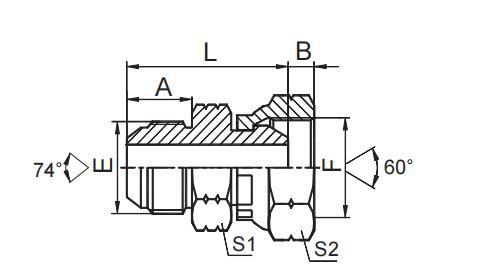 JIC MALE 74° CONE / BSP FEMALE 60° CONE