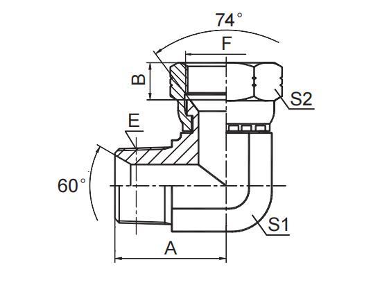 90° NPT MALE / JIC FEMALE 74° SEAT