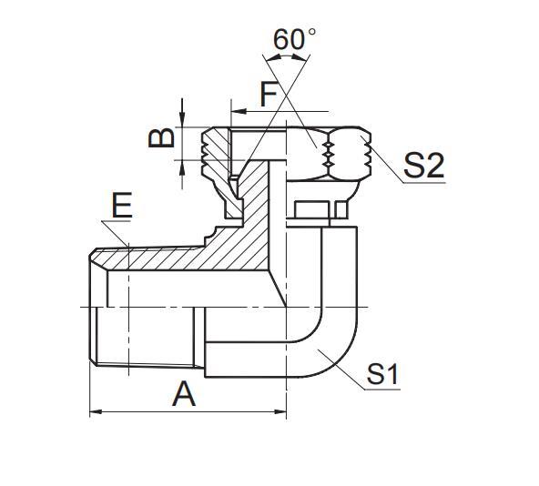 90° ELBOW NPT MALE / NPSM FEMALE 60° CONE