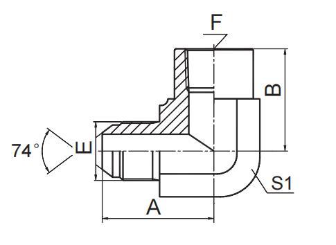 90° JIC MALE  74° CONE / BSPT FEMALE