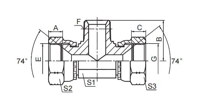 JIC FEMALE / NPT MALE / JIC FEMALE