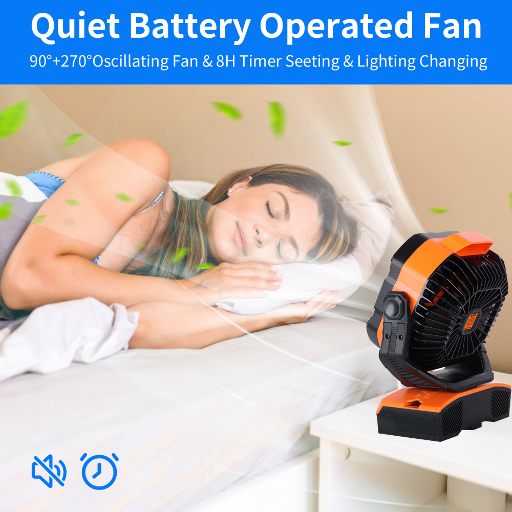20000mAh Portable Rechargeable Camping Fan - Oscillating, Battery Operated, 270 Pivot, Stepless Speed, USB Desk & Outdoor Fan